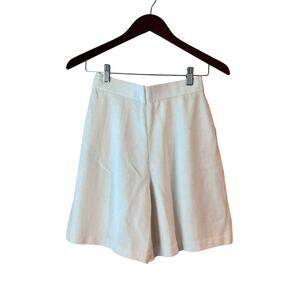 St. John Santana Knit Wide Leg High Waist Shorts Pleated Size 2 Off White Cream